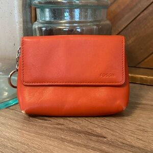 Fossil Wallet with Change Pouch in Orange